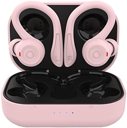 Розови Безжични слушалки с ушни куки Bluetooth-слушалки с отолог на една кука Водоустойчиви Спортни Слушалки с Шумопотискане,