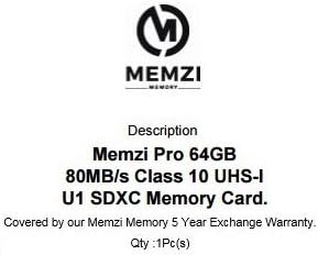 Карта памет MEMZI PRO 64GB Class 10 80 MB/SDXC за цифрови фотоапарати Canon EOS M6, 77D, 800D, Бунтовник T7i