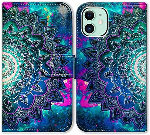 Bcov iPhone 12 Mini Case, the Mandala Цвете Пространство Кожен Флип Калъф За вашия Телефон, Портфейл Калъф с Отделение