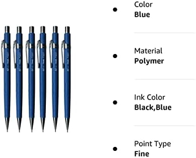 Pentel 0,7 мм (P207-C) Син Автоматичен Механичен молив за рисуване серия P200, за многократна употреба Полето Гумичка