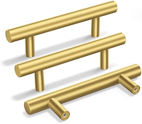 goldenwarm 45 Опаковки Златни дръжки за шкафа-матиран Месинг Дърпа Златна кутия Дърпа 3 инча (76 мм) Кухненско Обзавеждане
