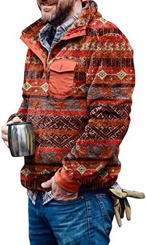 Мъжки Пуловер от Руното, Модни Топли Пуловери в стила на Ацтеките с Дълги Ръкави, Блузи, Пуловери с цип с V-образно деколте,