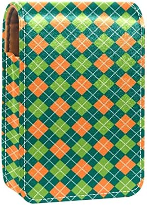 Карирани Зелен Органайзер за Червило на Свети Патрик с Огледало, Кутия За Съхранение на Червило, Чанта За Носене