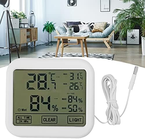 Kaufpart 4-инчов Цифров LCD Термогигрометр, Преносим монитор за измерване на температура и влажност с докосване на екрана OW‑E034