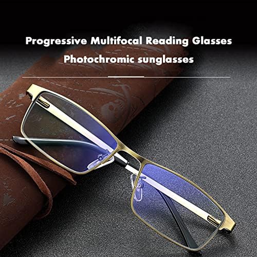 Мъжки Златни Прогресивно Мультифокальные Фотохромичните Очила за четене с преход, Компютърни Очила с защита от uv (Цвят: