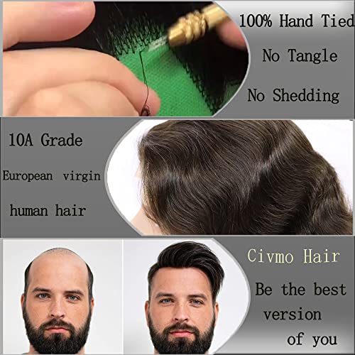 Civmo Мъжка перука перука за мъже, дискретно швейцарски мъжки перука с пълна дантела, Европейски системи замяна на човешки