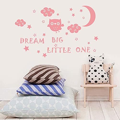 Dream Big Little One Стенен Декор Животно Бухал Vinyl Свалящ Стикер на стената за Детска Стая, Декорация на Детска Спални,