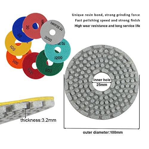 FINGLEE DT 4-инчов Диамантени Сухо-Мокро Полиране накладки за Гранит, Мрамор, Кварцов бетон, с резба 5/8-11, Гумена Подложка за ъглошлайф (по 1 бр. на всяка песъчинки с подлож?