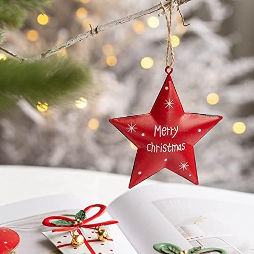 Коледна Декоративна Висулка Коледно Дърво, Декоративна Висулка Желязна Звезда Сняг Коледно Дърво, Червено Бяла Любов