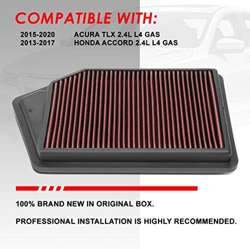 Червена Моющаяся панел въздушен филтър, Съвместима с Acura TLX Honda Accord 2.4 L L4 13-20