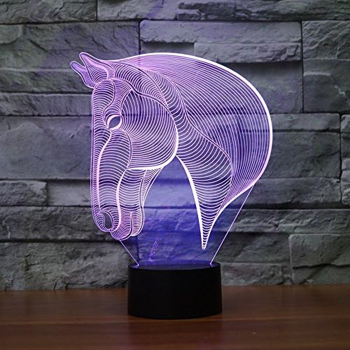 3D Илюзия главата на коня нощна светлина на лампата, 7 цвята Постепенна Промяна сензорен превключвател USB настолна лампа