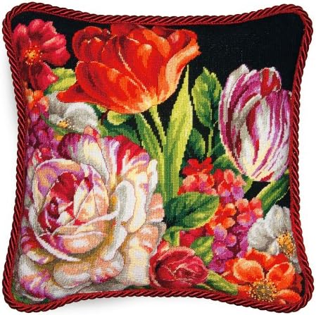 Комплект за бродиране Wilton Flower Bouquet върху черен фон, 14 x 14, Многоцветен