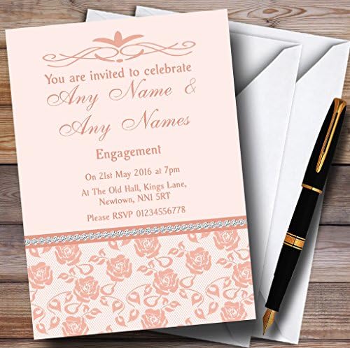 Пощенска картичка Съдържа Красиви от Бледо Коралови Персонални Покани на парти в чест на Годеж с цветя и Диаманти
