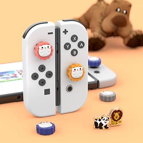 4 опаковки, Капачки за улавяне на палеца си под формата на Малкия Таралеж за Nintendo Switch / OLED/Lite, Кожен калъф за джойстик LeyuSmart Kawaii, 2 Сини и 2 сиви