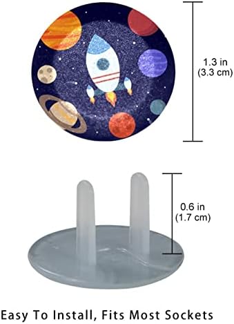Капачки за контакти (12 броя в опаковка), Защитни капачки За электрозащиты Предотвратяват Опасността от токов удар Мультяшная ракета в космоса с шарките на Планети ?