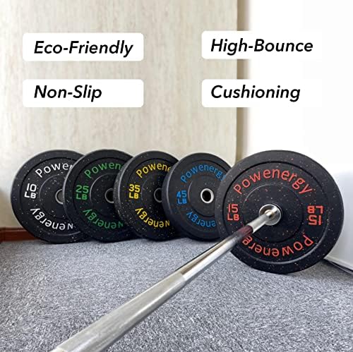 Бамперная плоча Powenergy, набор от олимпийските тегло плочи с висок отскок и цветен лъскав гума за вдигане на тежести и силови тренировки, подходящ за 2 - удължени