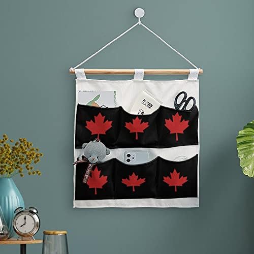 Кленов дрешник с канадския флаг, подвесная чанта за съхранение, 6 джобове, лен памук органайзер над вратата, чанти-организаторите за спални, баня