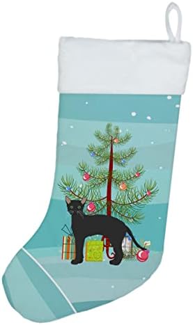 Carolin's Treasures CK4626CS Черен Немски Котка Рекс весела Коледа Коледни Чорапи, Чорапи за Висящи пред Камината, Коледен