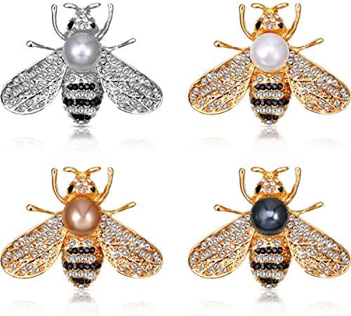 WILLBOND 4 бр., Брошка във формата на Медоносной Пчелите, Изтръпване на Ревера за Жени, Кристални Брошки във формата на Пчелите с Изкуствени Перли, Модерен Подарък за Рож