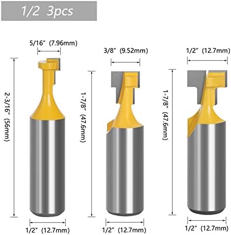 3 Бр. Ножове 5/16 3/8 инча инча 1/2 с Т-образна лети вдлъбнатини, Фрези с Чекмеджета За Съхранение, Слот за Дърво, Деревообрабатывающее Тренировка, Инструмент за Долбежки