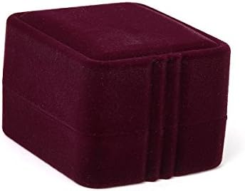 Кутии за пръстени NUOLUX Малка квадратна кадифе ковчег за съхранение на бижута за сватба (червено вино)