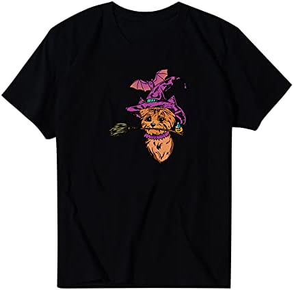 Тениска за Хелоуин, Женски Сладки Тениски с образа на Скелета Тиква, Ежедневни Празнични Ризи с Къс Ръкав, Блузи Свободно Намаляване на