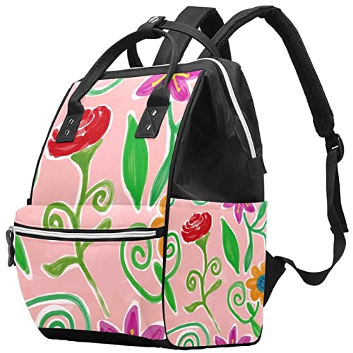 Цветни Бои Цвете Завод Книга За Изкуството на Розовата Пелена Чанта на Мама Раница Голям Капацитет Чанта за Памперси