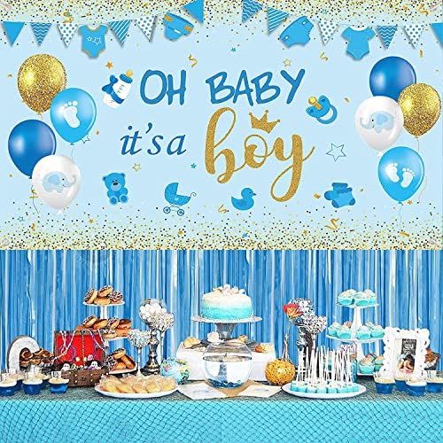 Украса за парти в чест на детската душа в Голям Размер, Oh Baby It ' s A Boy Baby Shower Birthday Banner Background Фон за една Фотосесия за момче, Сини Аксесоари за парти в чест на детската ду?