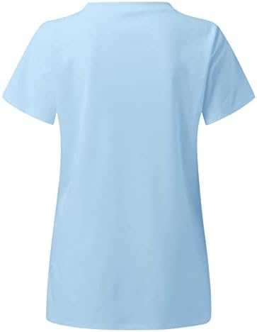 Компресиране Риза с дълъг ръкав, Дамски Топ Размера на Плюс, V-Образно деколте, Къси Ръкави, Джобове, тениски С Щампи,
