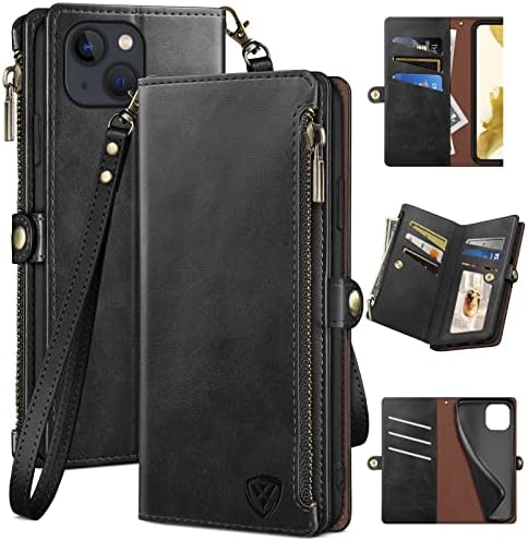 XcaseBar за iPhone 14 Плюс 6,7 Чанта-портфейл с цип 【RFID Заключване】 Титуляр за кредитни карти, флип-за награда-книга Калъф за телефон от изкуствена кожа, устойчив на удари ка