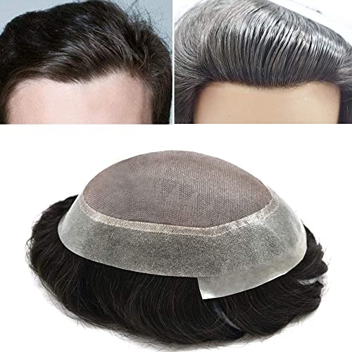SINGA Fine HAIR Mono Мъжка перука, изработени от естествени черни човешка коса Remy, прозрачни Поли-кожата около шиньона, перука от монофиламенти, здрава подмяна на косата от ?