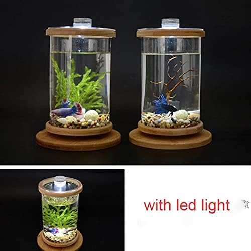 WJCCY Въртящи се на 360 градуса Стъклен аквариум Betta с бамбукова основа, Мини-Украса за вашия аквариум, Въртяща се Купа за риба, Аксесоари за аквариума (Цвят: само на аква