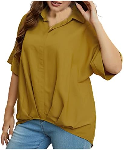 Блузи за Жени, Елегантни Ежедневни Памучни Ленени Блузи Големи Размери С Ревера, Ризи с Къс Ръкав, Годишна Базова Плиссированная