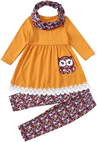 synia Kids/ Памучни Блузи с дълъг ръкав и животински принтом за малки момичета, Есенно-Зимни Панталони, Превръзка на главата за бебета (Жълто, 2-3 години)