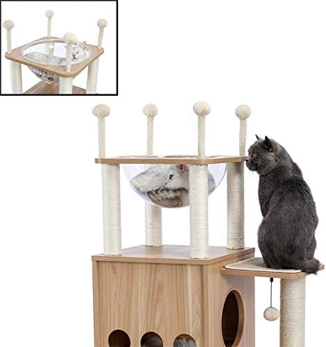 KANG-L Cat Tree Модерен Игралната къщичка за домашни любимци с кула за котки, напълно покрити с сизалем, Когтеточки, Луксозни Вили и Гнездо в Голяма космическа капсула, До?