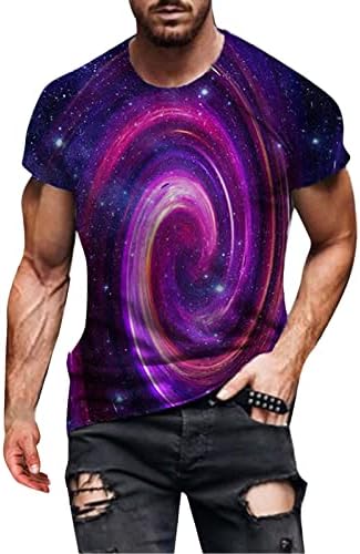 UBST Мъжки солдатские тениски с къс ръкав, летни улични тениски с 3D цифрово принтом на Галактиката, Върхове с кръгло деколте, Ежедневни плажната тениска