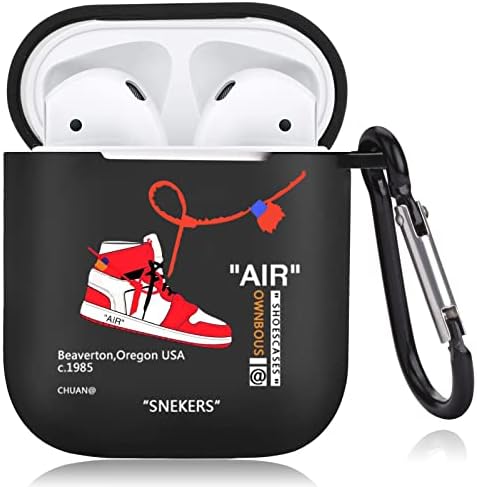 Калъф за AirPods с брелоком Хладно Креативен Дизайн с Рисувани, Мек устойчив на удари калъф, Съвместим с чехлами AirPods 2-ри и 1-ви поколения (черен)