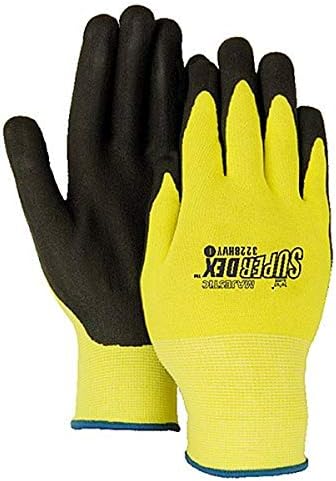 Работни ръкавици, Majestic SuperDex с нитриловым покритие от микропены, плътно до дланта, Найлонова обвивка, Черен / Жълт, Среден размер, Опаковка от 12