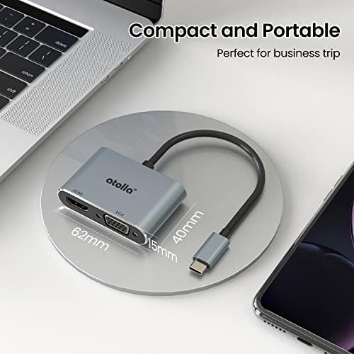 Адаптер atolla USB C-HDMI, VGA адаптер Type C-VGA, Съвместим с MacBook Pro / Air, iPad Pro / Air, Dell Xps, Surface Go,