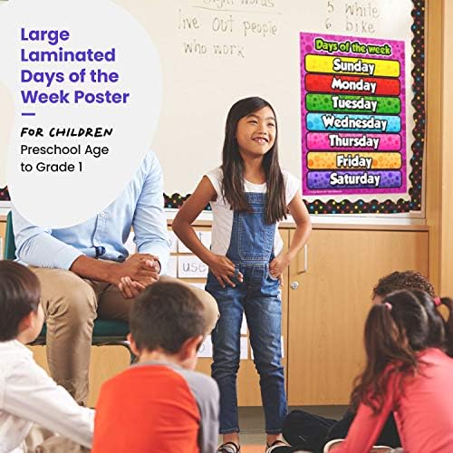 Таблица дни от седмицата School Smarts за класната стая на стената или у дома - за Обучение Плакат за предучилищна размер 17 x 22 инча - Напълно ламиниран здрав материал