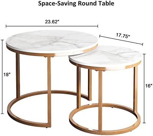 Комплект масички KOTPOP Modern Nesting Table, приставной маса от изкуствен мрамор, метална рамка, мрамор и злато