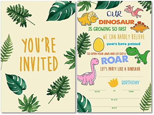 Покани за рожден Ден в стил Динозавър за прекрасната момчета с набор от пликове от 20 броя Нашия Динозавър толкова бързо