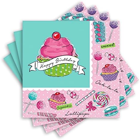 2-Слойна Кърпички за напитки amscan Heavenly Sweets за парти по случай рожден ден, Хартиени, 5 x 5, Опаковка от 36