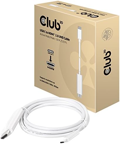Club 3D CAC-1514 Активен USB кабел C-HDMI 2.0 UHD 1,8 м цвят бял