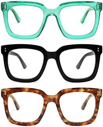 AMOMOMA 3 опаковки стилни големи очила за четене, за жени и за мъже, големи квадратни четци с блокиране на синя светлина
