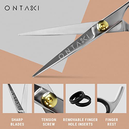 Набор от филировочных ножица за подстригване на коса ONTAKI - Професионален Комплект ножици за коса с обща дължина 7 инча - Японски Стоманени Ножици за коса с 1 гребен и