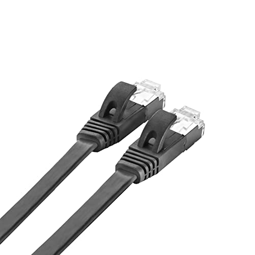 REDLUX [Черен] Екраниран Ethernet кабел Cat7 RJ-45, Плосък интернет-мрежа LAN кабел 10 gbps, по-бързо, отколкото основа cat6a CAT6 CAT5e, 3,3 ft / 1 m