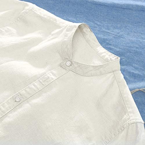 VEFSU Мъжки Мешковатая Памучен Бельо Блуза С Къс ръкав В Ретро стил Копчета