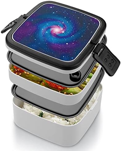 Galaxy Background Двойна Штабелируемый Обяд-Бокс Bento за многократна употреба Контейнер за Обяд с Набор от ястия за Вечеря Извън Дома, на Работа, на Пикник, на Училище