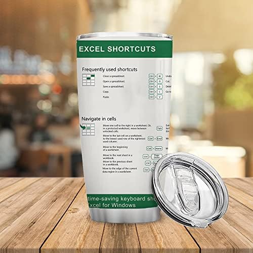 Подаръци ATHAND Accountant Забавни Изолирани от Чаши за Кафе с Тумблером, Чаша Excel Shortcuts, 20 грама - Нов, Подарък за Рожден Ден, Коледа за Счетоводител, CPA, колеги, Мъже, Жени